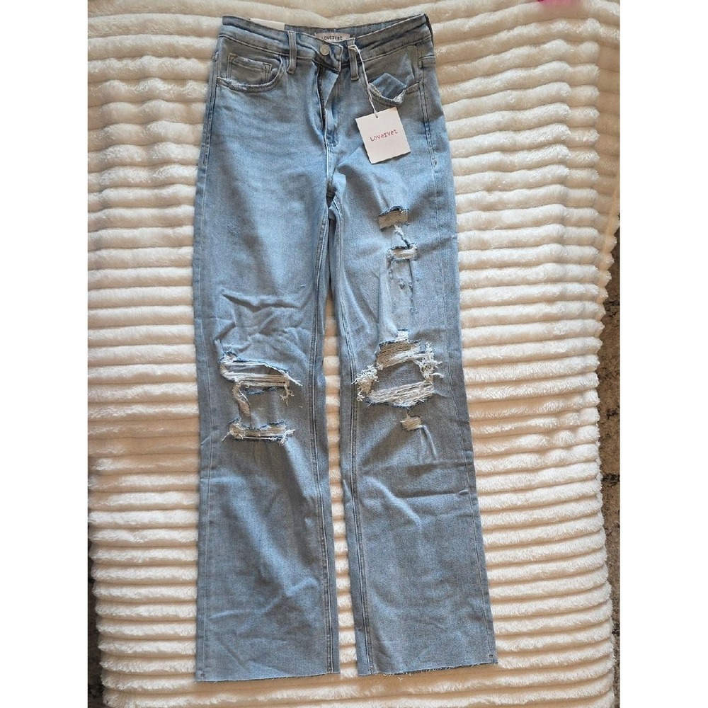 Lovervet by Vervet 90s Vintage Flare Distressed Jeans Light Wash Size 26/3 NEW